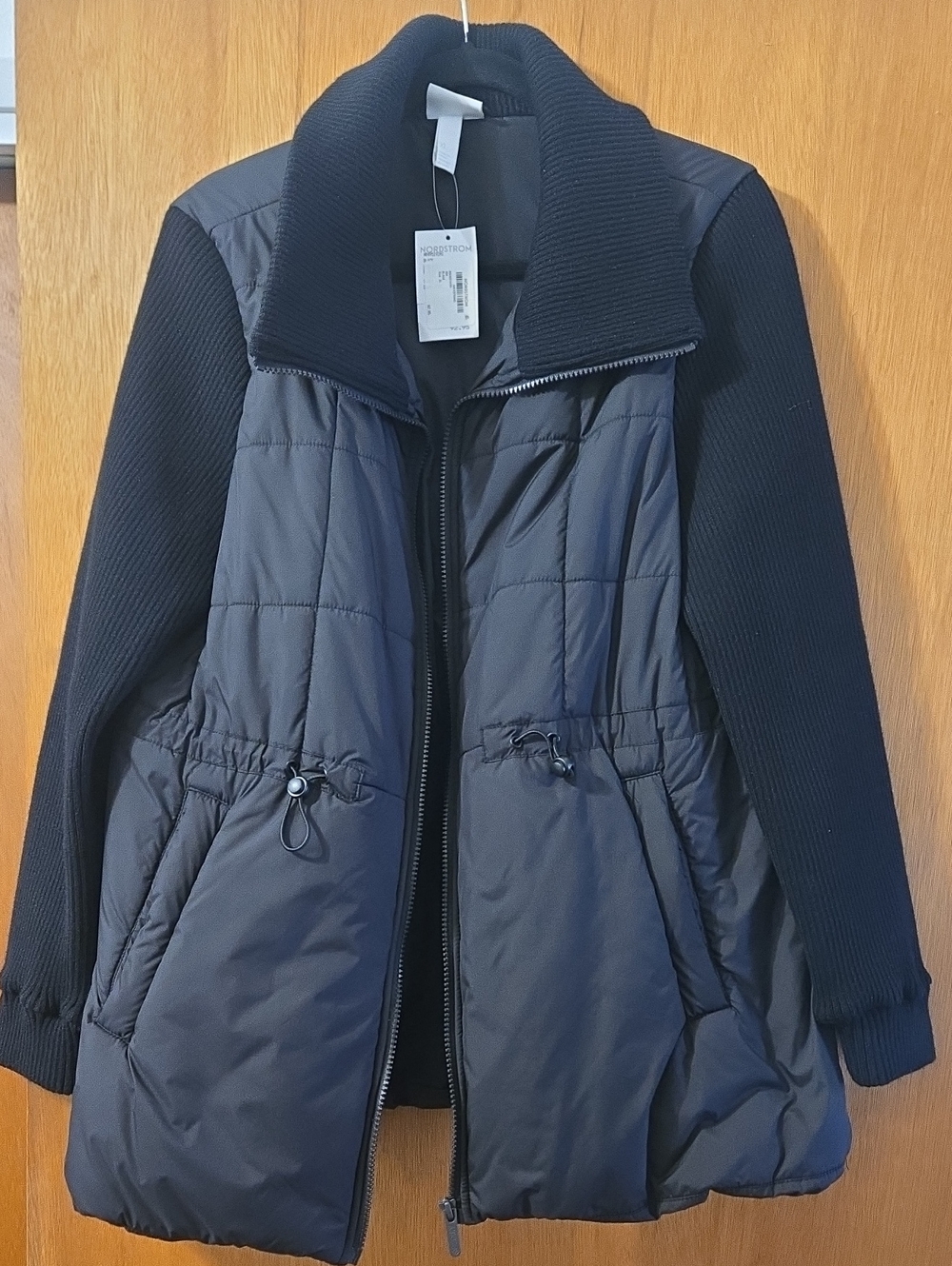 Zella Black Quilted Hybrid Puffer Jacket with Ribbed Sleeves